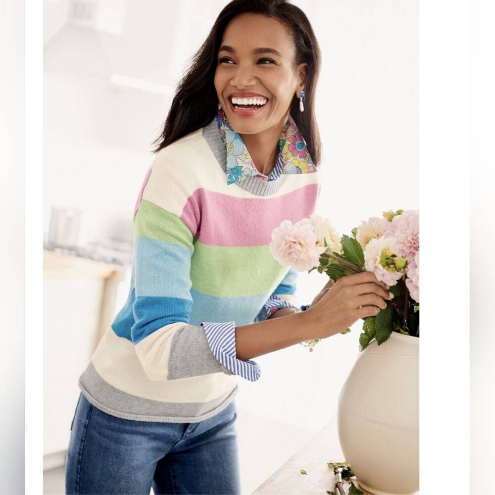 Talbots Supersoft Sorbet Striped Crewneck Sweater Size S